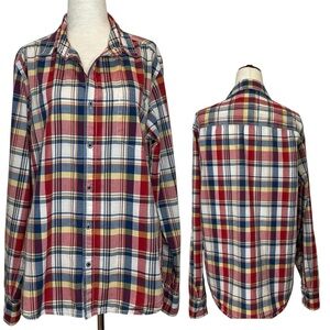 Bare Denim Multi Plaid Button-Up Shirt 100% Cotton Size Large
